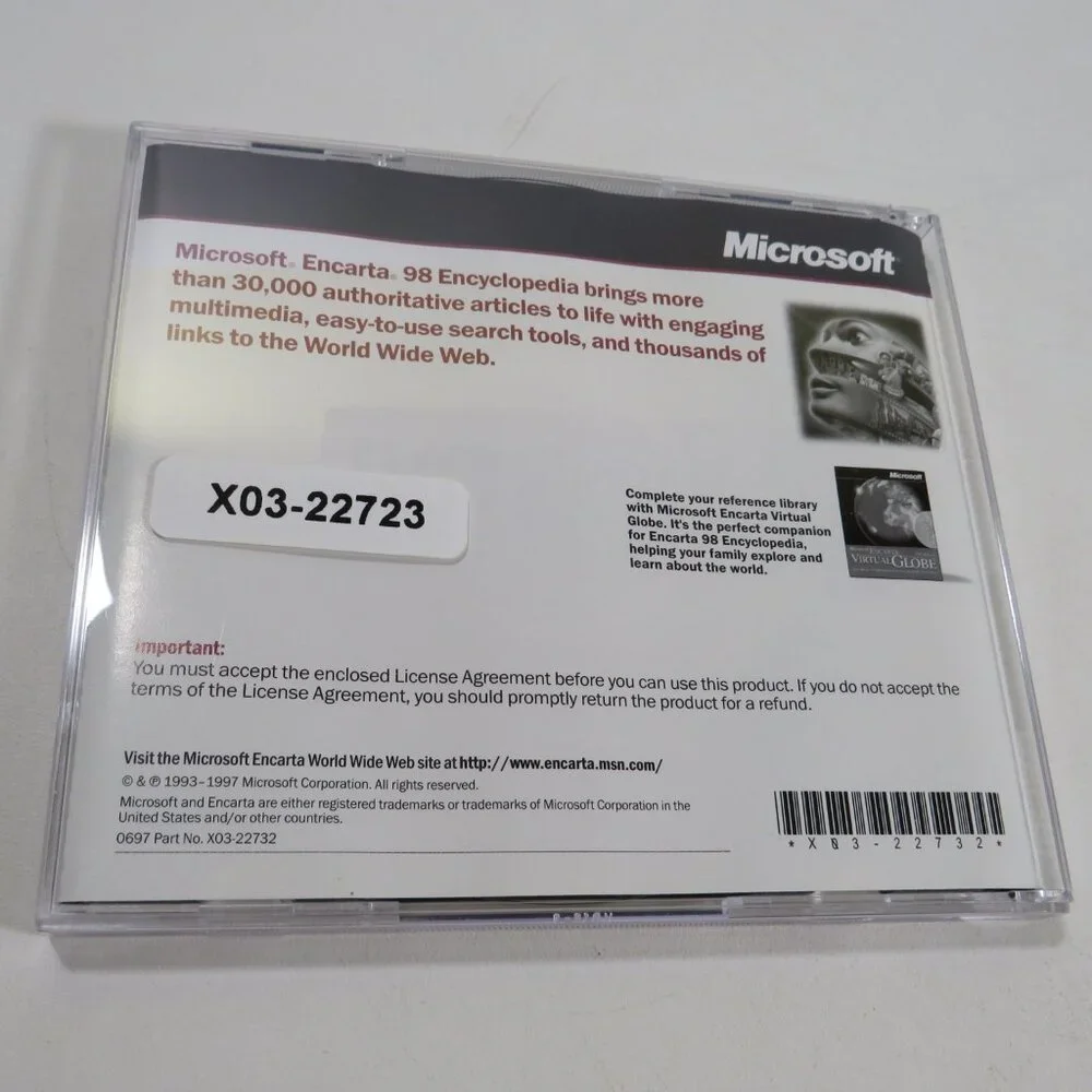 Microsoft Encarta 98 Encyclopedia Computer Game OUT OF DATE SOFTWARE (2 CDs)